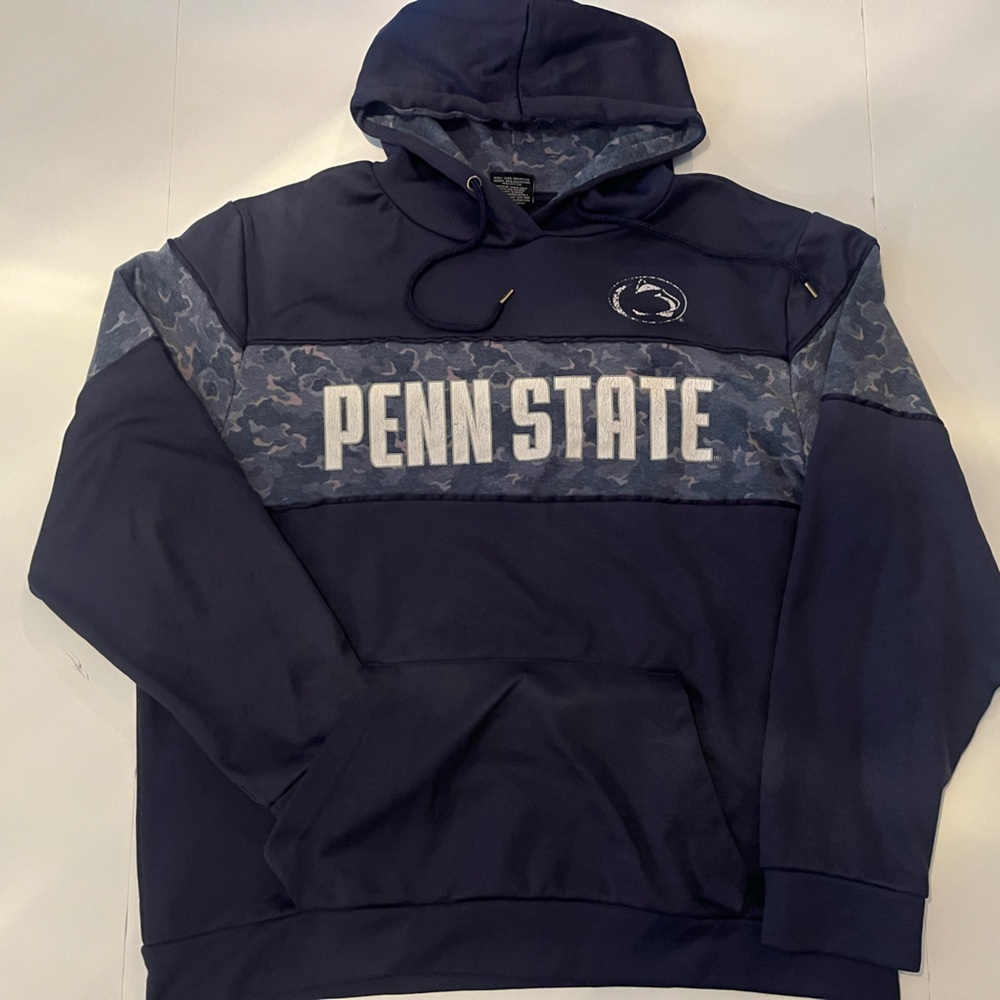 Penn State pullover hoodie featuring a navy colorway and camo chest, Colosseum L